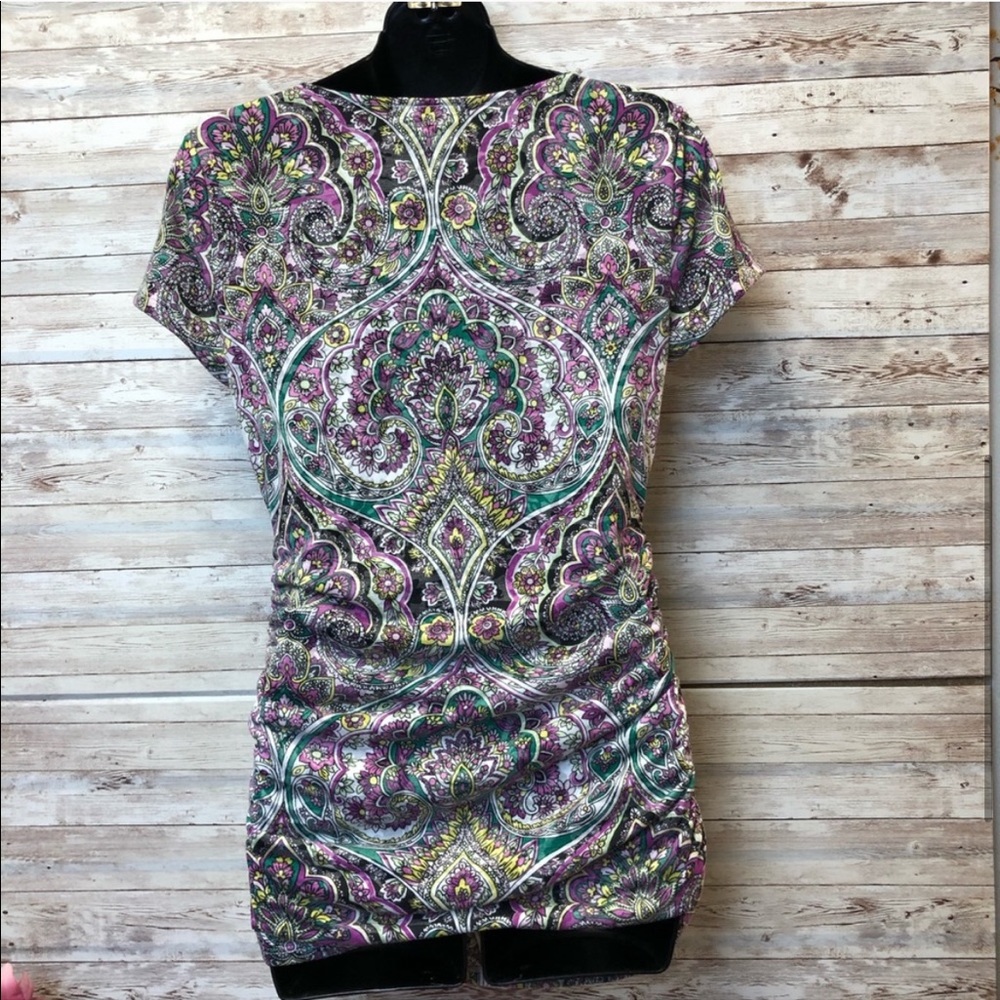 🍀4/$10 INC Colorful Mandala Pattern Ruched Tee - Picture 5 of 8